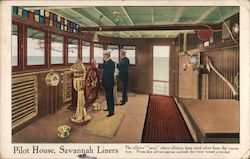 Pilot House, Savannah Liners - The inside of the ship with captain steering. Postcard