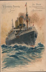 Hamburg Amerika Linie, An Bord des Doppelschrauben Postdampfers Blucher, Ship at Sea Postcard