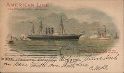 American Line New York And Southampton Ship Raising The American Postcard