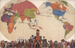 Map of Dollar Steamship Lines Routes Postcard