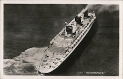 Aerial Photo of SS Normandie at Sea Postcard