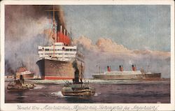 Cunard Line Mauretania, Aquitania, Berenpria fex Imperator Postcard