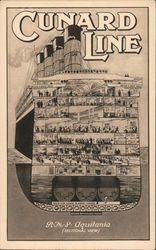 Cunard Line R.M.S. Aquitania (Sectional View) Illustration Boats, Ships Postcard Postcard Postcard