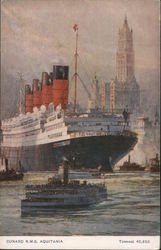 Cunard R.M. S. Aquitania, Tonnage 45,650- Large ship in harbor Postcard
