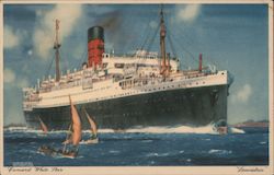 Cunard White Star - Lancastria - Painting of the ship Lancastria with small sailboats nearby Postcard