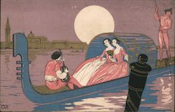 O-2 Two Women Being Serenaded in Gondola Postcard