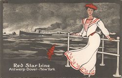 Red Star Line - Woman in Sailor Dress and Ocean Liner E-6 Postcard