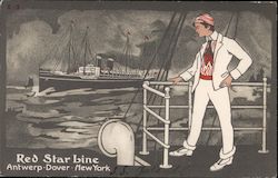 E-3 RED STAR LINE ANTWERP-DOVER-NEWYORK - MAN ON BOAT WATHCING ANOTHER BOAT Postcard