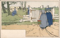 Women Milking Cows Postcard