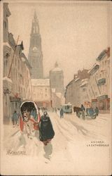 Anvers Street Scene, La Cathedrale Postcard