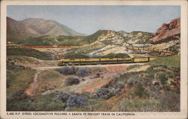 Diesel Locomotive Pulling a Santa Fe Freight Train in California