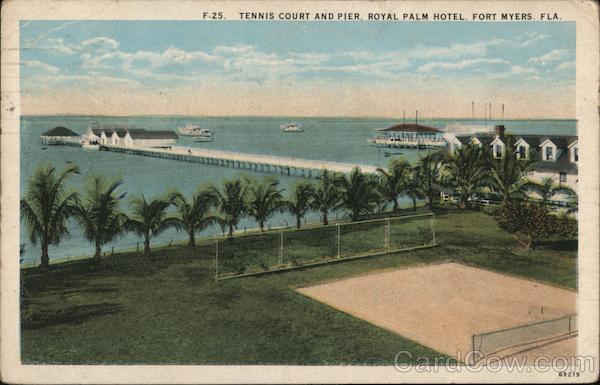 Tennis Court and Pier, Royal Palm Hotel Fort Myers Florida