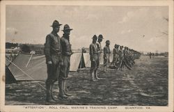 "Attention", Roll Call, Marine's Training Camp Quantico, VA Postcard Postcard Postcard