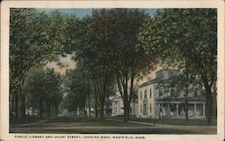 Public Library and Court Street, Looking West Postcard