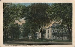 Public Library and Court Street, Looking West Westfield, MA Postcard Postcard Postcard