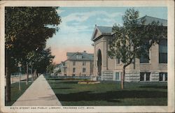 Sixth Street and Public Library Postcard