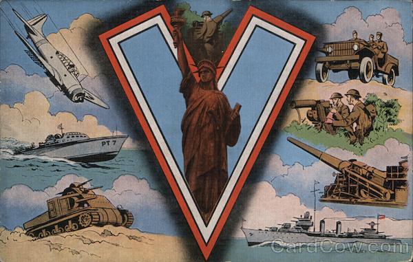 V for Victory WWII - Statue of Liberty, PT Boat, Jeep, Tank, Battleship, Fighter Plane Hollywood California