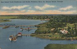 Sea Island Yacht Clubhouse and Docks, Frederica River Saint Simons, GA Postcard Postcard Postcard