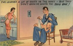 Sailor Trying to Diaper a Baby Postcard