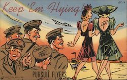 Girls in Sheer Dresses with Air Force "Pursuit Flyers" Comic Postcard Postcard Postcard