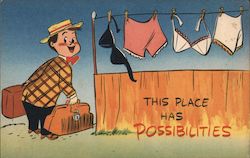 Man Checking Out Lingerie on Clothesline Postcard