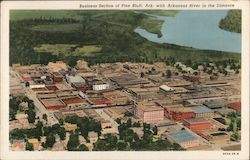 Business Section with Arkansas River in the Distance Postcard