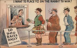 Betting on the Rabbit to Win - Dog Racing Postcard