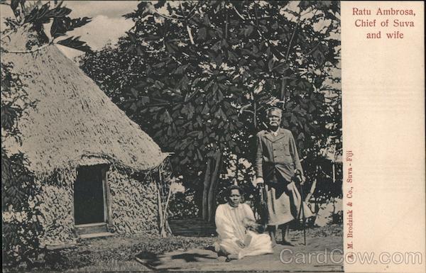 Fijian husband and wife in front of house Suva South Pacific