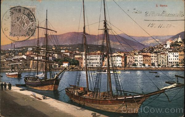 Harbor of Sanremo, Italy with mountains in the background