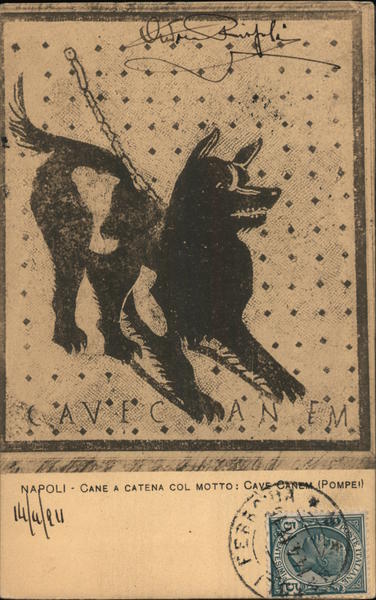 Napoli - Cane a Catena col Motto: Cave Canem (Pompei) Naples Italy
