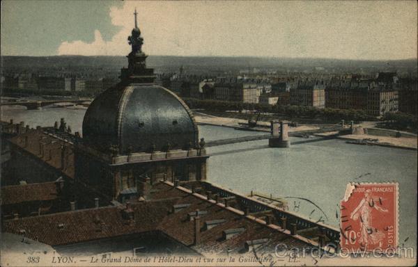 View of the Hotel-Dieu on the Rhone river Lyon France