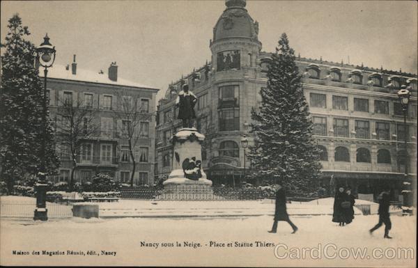 Snowy city square in France Nancy