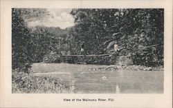 Two men crossing a river in Fiji Postcard