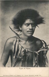 Portrait of a Fijian man in traditional attire Postcard