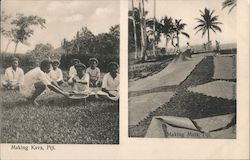 Making Kava, Fiji, Making Mats Postcard