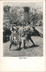Two Fijian men dueling with clubs Postcard