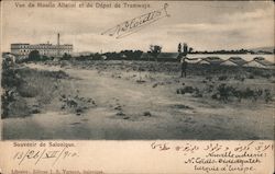 Vue du Moulin Alltini et du Depot de Tramways, Souvenir de Salonique Postcard