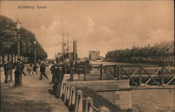 View of a canal with pedestrians in the Netherlands Postcard