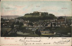 Illustration of three landmarks in Bitche Postcard