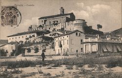 View of Brescia castle with a man in the foreground Postcard