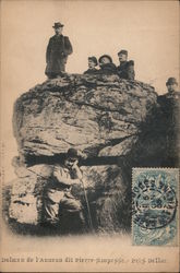 Men posing near an ancient ring of stones Postcard