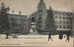 Snowy city square in France Postcard