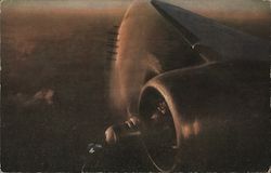 View of Airplane Engine and Wing During Flight Postcard