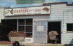 The Home of Weaver's famous Lebanon Bologna: Meat Market with carts of bologna logs Postcard