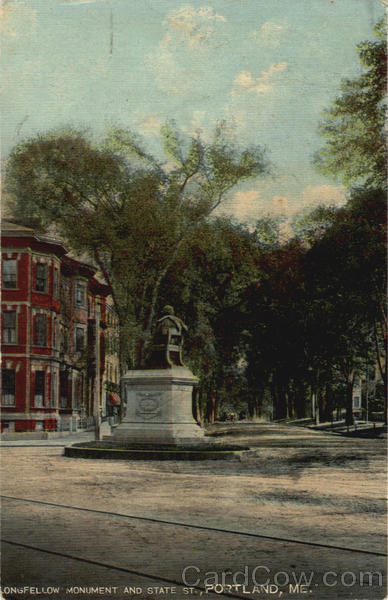 Longfellow Monument and State St Portland Maine