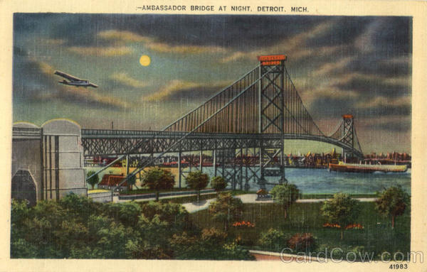 Ambassador Bridge At Night Detroit Michigan