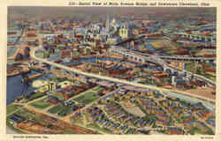Aerial View of Main Avenue Bridge and Downtown Cleveland Postcard