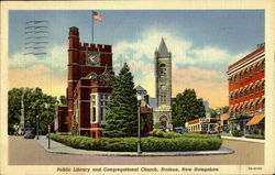 Public Library And Congregational Church Nashua, NH Postcard Postcard