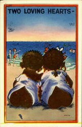 Two Loveing Hearts Black Americana Postcard Postcard