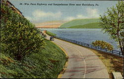 Wm. Penn Highway And Susquehanna River Near Harrisburg Postcard